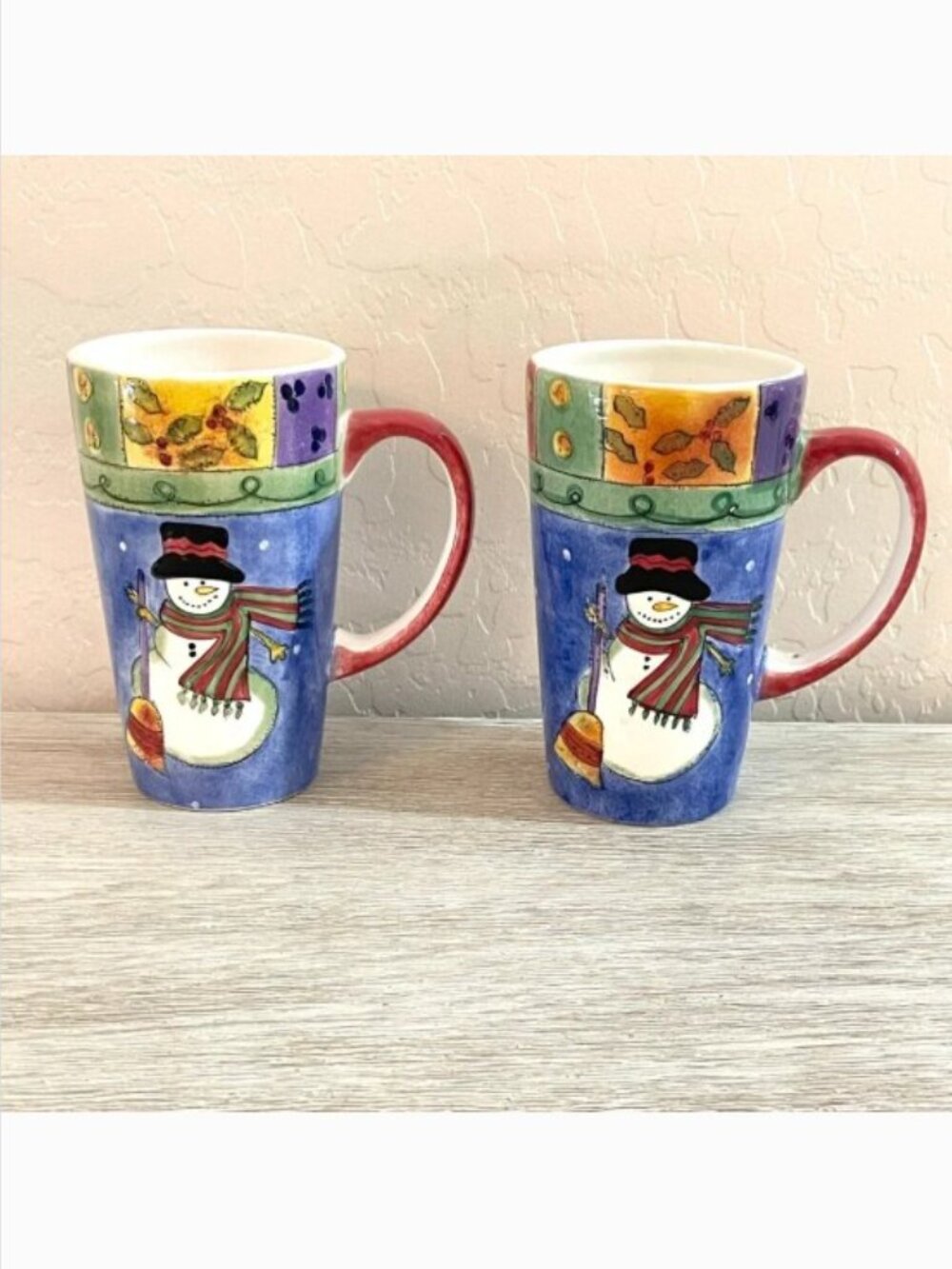 The Sweet Shoppe Christmas Mugs Cups Set of 2 Tall Holiday Snowman Sango